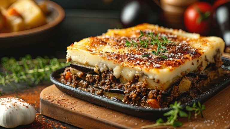 Despite its richness, moussaka has notable nutritional benefits. The eggplants are an excellent source of fiber and antioxidants, while the meat provides high-quality protein. The bechamel sauce, although calorific, contributes to satiety, making moussaka a comforting and nourishing dish, ideal for family meals or special occasions.