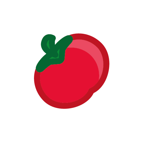 Simple pictogram of a red tomato with a green stem, representing a popular fruit and vegetable commonly used in various cuisines and salads