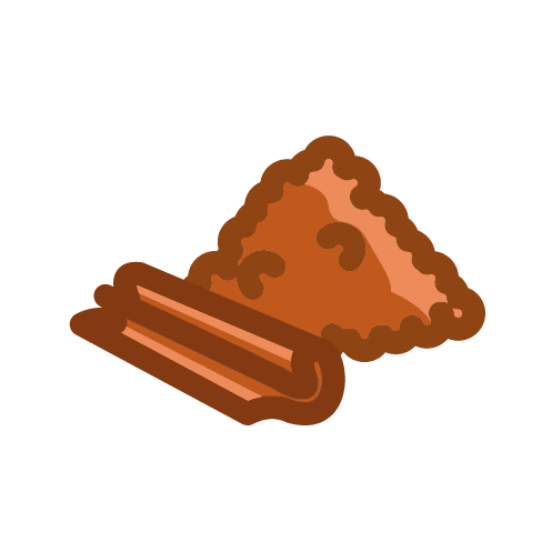 Simple pictogram of a small pile of ground cinnamon, representing a common spice and baking ingredient used to enhance flavor and aroma