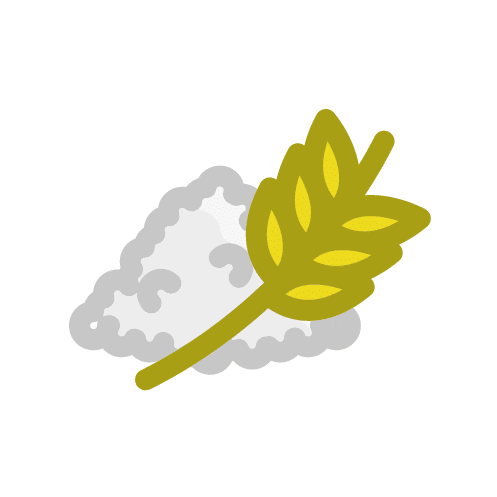 Simple pictogram of wheat flour represented by a small pile and a yellow wheat stalk, representing a cereal and an essential ingredient for baking and bread making
