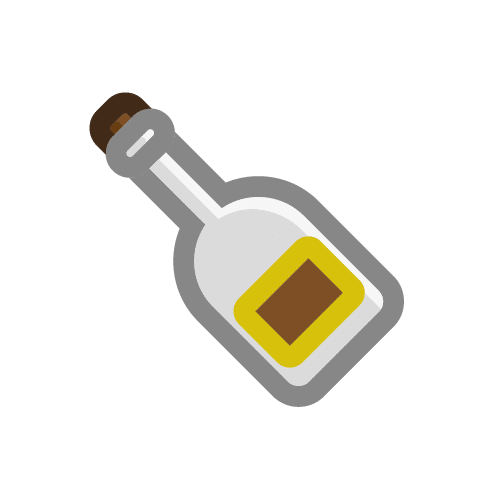 A simple pictogram of a white vinegar bottle with a cork stopper, representing its use as an ingredient in cooking and cleaning
