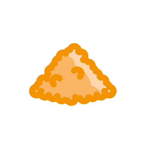 Simple pictogram of a pile of breadcrumbs, representing a common food ingredient used as a coating or topping for various dishes to add texture and flavor