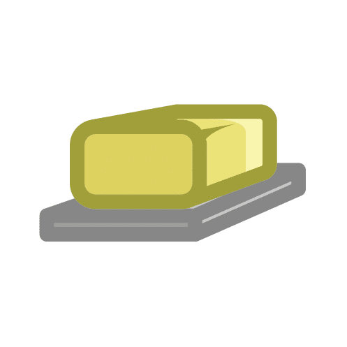 A rectangular block of butter on a glass plate.