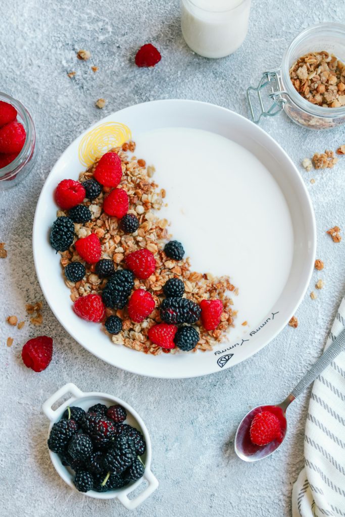 Greek yogurt and red fruit.