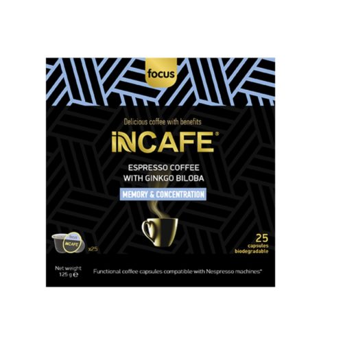 Espresso Incafé με Ginkgo Biloba σε λευκό φόντο