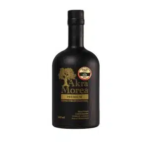 Bottle of premium early harvest extra virgin olive oil by Akra Morea Olive Oil