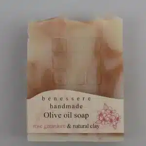 Benessere Rose Geranium Clay Soap (Kalypso, 100 g, Lesbos island, essential oils, natural clay)