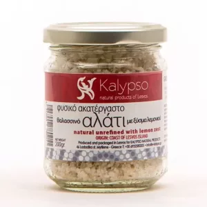 Kalypso natural sea salt with lemon zest (Lesbos island, 200 g, unrefined, lemon zest, glass jar)