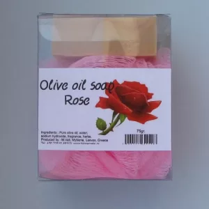 Olive oil soap with sponge (Rose) - Kalypso (150g, virgin olive oil, Lesbos island)