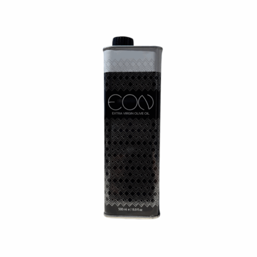 Bouteille métallique de 500 ml d’huile d’olive extra vierge EON, design noir et blanc