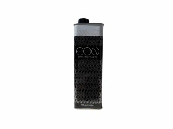 Bouteille métallique de 500 ml d’huile d’olive extra vierge EON, design noir et blanc