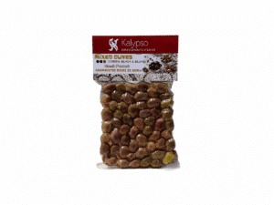 Mélange d’olives grecques Kalypso – 200 g – olives vertes, noires et blondes.