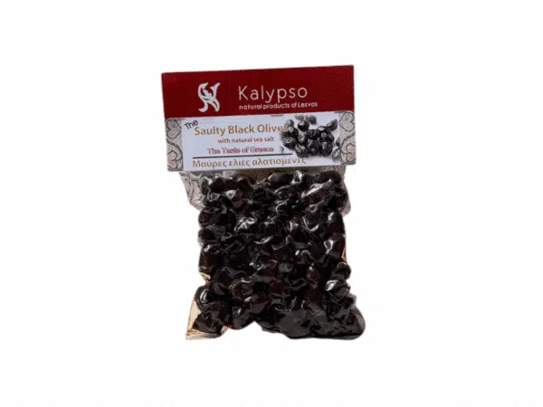 Olives noires salées Kalypso de Lesvos en sachet de 200 g