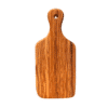 26 cm olive wood cutting board, presented upright, handmade by Rizes Wood.
