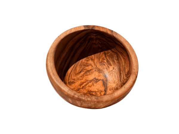 Bol en bois d’olivier grec de 10 cm vue du dessus, Rizes Wood.