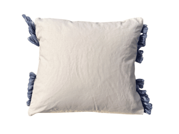 Coussin décoratif avec des cercles bleus (45 x 45 cm) – face arrière – Rizes Home.