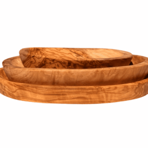 Set di 3 piatti da aperitivo ovali in legno d'ulivo greco, realizzati a mano da Rizes Crete
