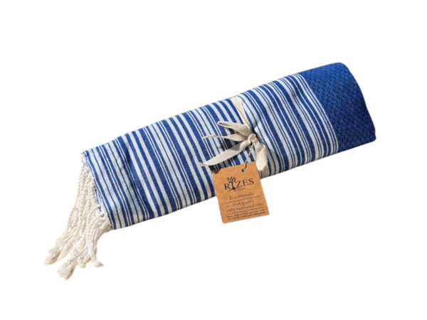 Φούτα από μπλε ριγέ βαμβάκι 200 x 100 cm, Rizes Home, με λευκά κρόσσια.