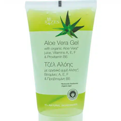 Rizes Crete Aloe Vera Gel, with organic Aloe Vera juice, vitamins A, E, F and provitamin B5.