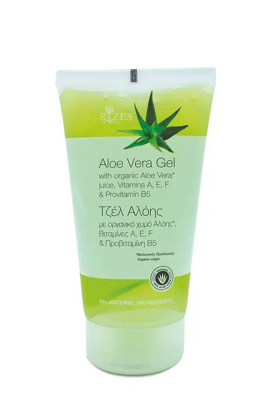 Rizes Crete Aloe Vera Gel, with organic Aloe Vera juice, vitamins A, E, F and provitamin B5.