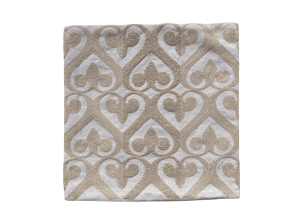 Beige art deco cushion cover (45 x 45 cm) with heart motif - front side - Rizes Home.