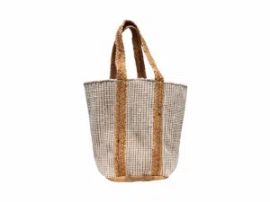 Sac en coton blanc avec anses tressées naturelles, dimensions 40x50 cm, marque Rizes Crete.