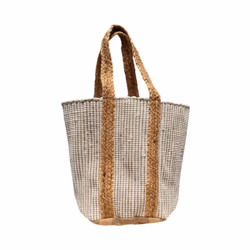 Sac en coton blanc avec anses tressées naturelles, dimensions 40x50 cm, marque Rizes Crete.