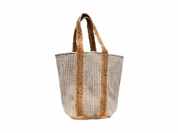 Sac en coton blanc avec anses tressées naturelles, dimensions 40x50 cm, marque Rizes Crete.