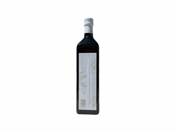 Face arrière de la bouteille de 1 L d’huile d’olive extra vierge EON – étiquette détaillée