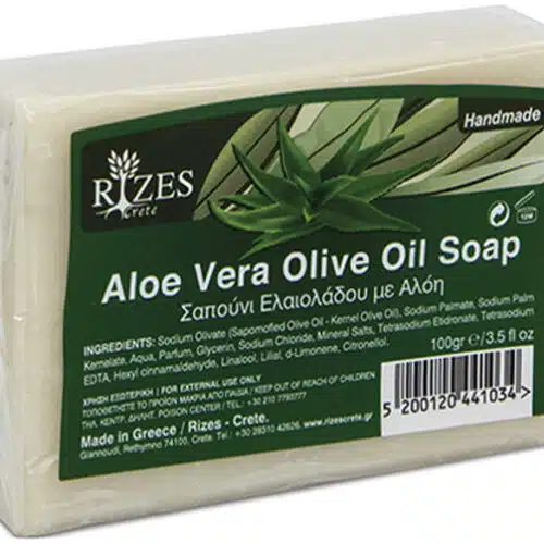 Handmade Aloe Vera soap with olive oil by Rizes Crete.