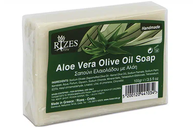 Handmade Aloe Vera soap with olive oil by Rizes Crete.