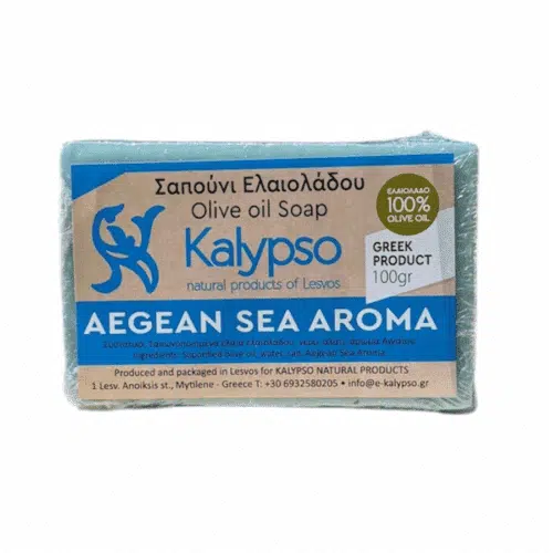 Savon à l’huile d’olive Kalypso avec arôme de la mer Égée, produit artisanal grec de Lesvos, 100 g
