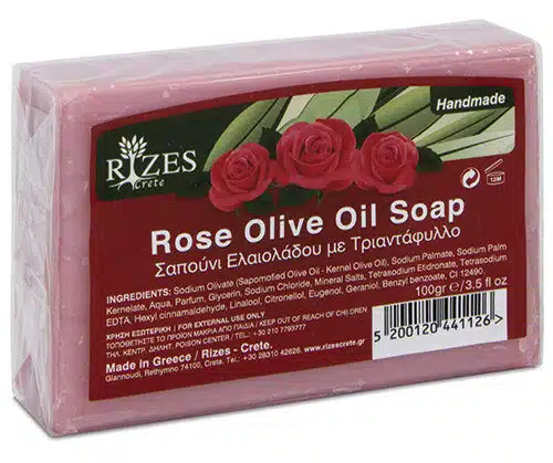 Handmade rose and olive oil soap from Rizes Crete.