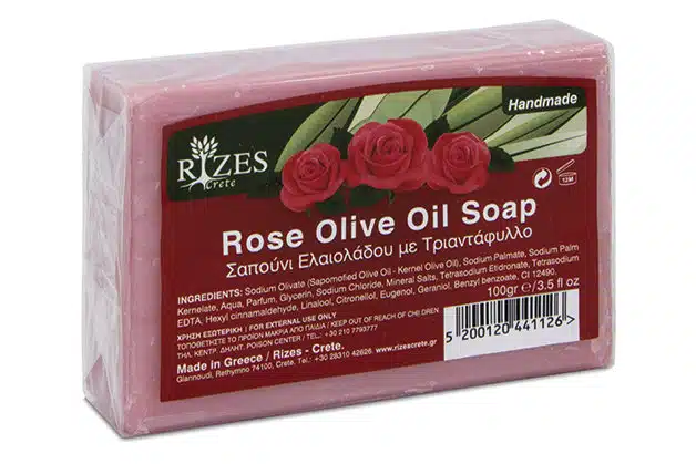 Handmade rose and olive oil soap from Rizes Crete.