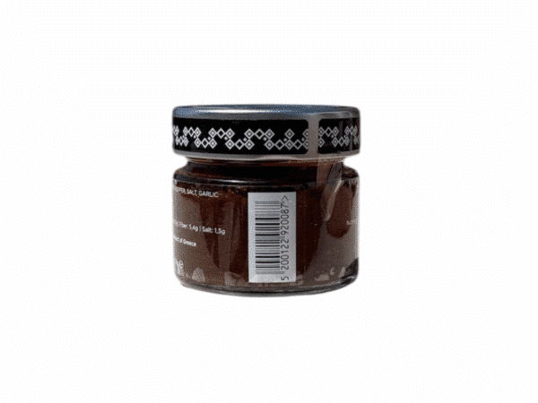 Dos du pot de tapenade de tomates séchées EON – 80 g, avec valeurs nutritionnelles et coordonnées du producteur