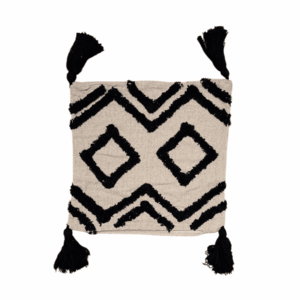 Fodera per cuscino beige con motivo geometrico nero, 45x45 cm, realizzata da Rizes Home.