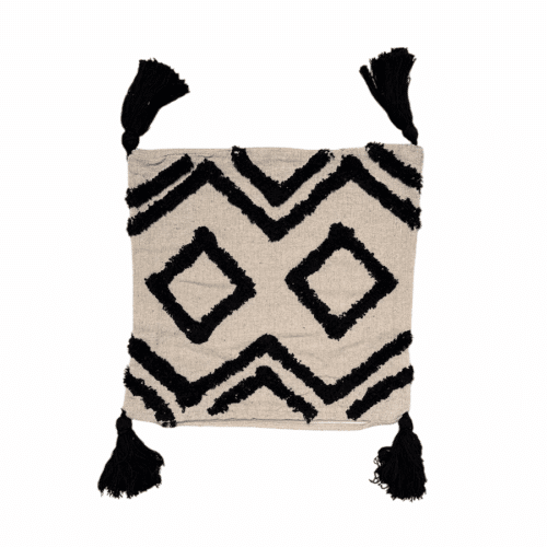 Beige cushion cover with black geometric pattern, 45x45 cm, made by Rizes Home.