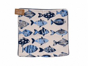 Housse de coussin 45x45 cm sans rembourrage, avec motif de poissons bleus, fabriquée par Rizes Home.