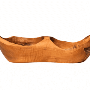 Piatto da aperitivo in legno d'ulivo con bordi ondulati e 2 scomparti di Rizes Wood.