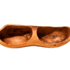 Aperitif platter in olive wood and corrugated edges with 2 compartments, top view, handmade by Rizes Wood.