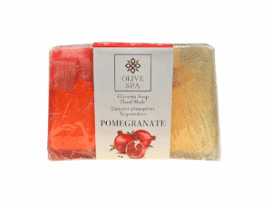 Savon à la grenade et glycérine végétale de 100 gr Olive Spa, fabriqué à la main, avec un parfum naturel de grenade et des ingrédients doux pour la peau.