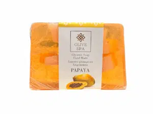 Savon à la papaye de 100 g avec glycérine végétale, fabriqué à la main par Olive Spa.