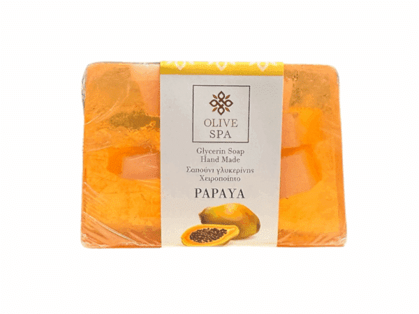 Savon à la papaye de 100 g avec glycérine végétale, fabriqué à la main par Olive Spa.