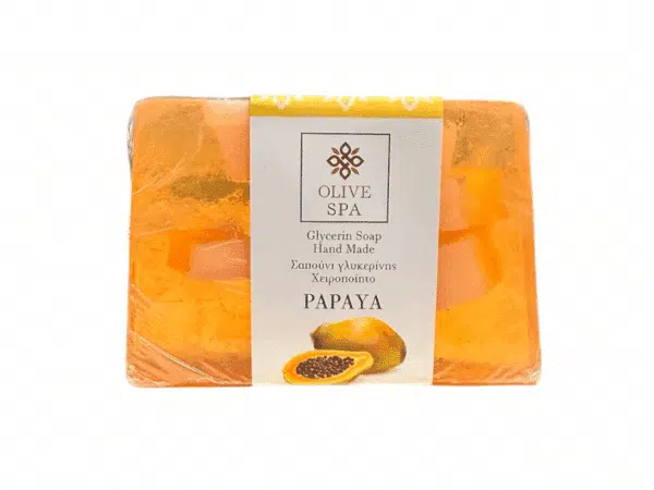 Savon à la papaye de 100 g avec glycérine végétale, fabriqué à la main par Olive Spa.