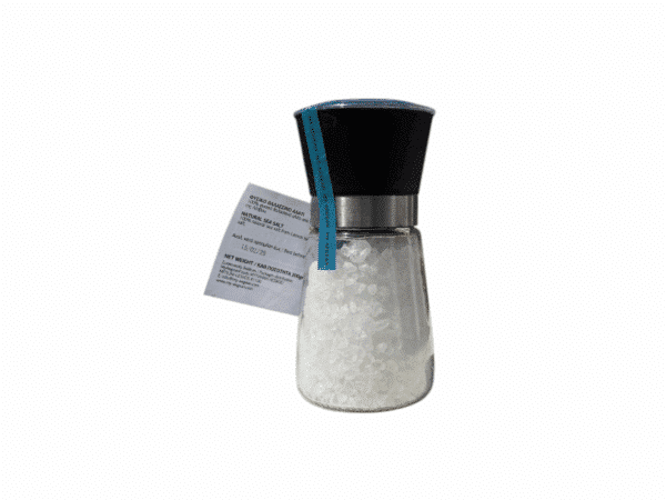 Rear view of Kalypso unrefined natural sea salt mill - 180 g