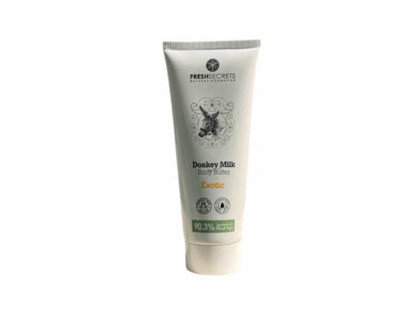 Beurre corporel au lait d’ânesse et fruits exotiques Fresh Secrets en tube de 200 ml.