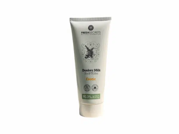 Beurre corporel au lait d’ânesse et fruits exotiques Fresh Secrets en tube de 200 ml.