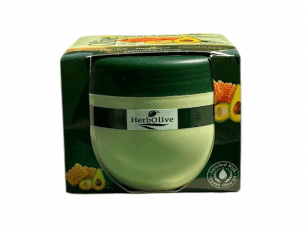 Pot du beurre corporel Herbolive à l’huile d’olive bio, avocat et miel – 250 ml