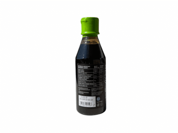 Crème balsamique à la figue Messino Papadeas, vue arrière avec étiquette nutritionnelle.
