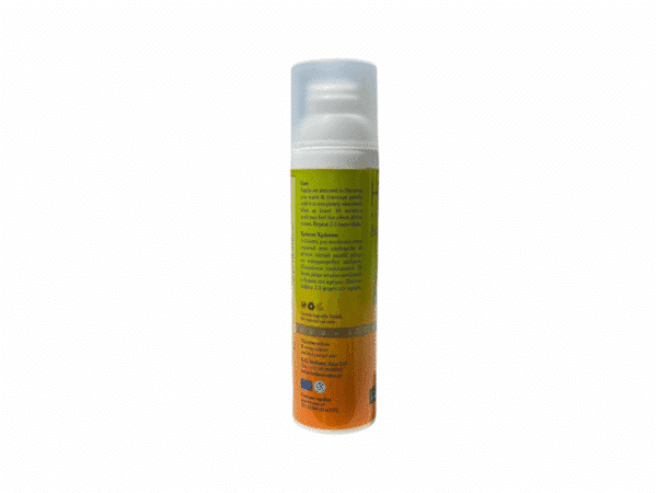 Dos du flacon de la crème chauffante tonifiante à l’aloe vera bio Hellenic Aloe – 75 ml, avec mode d’emploi
